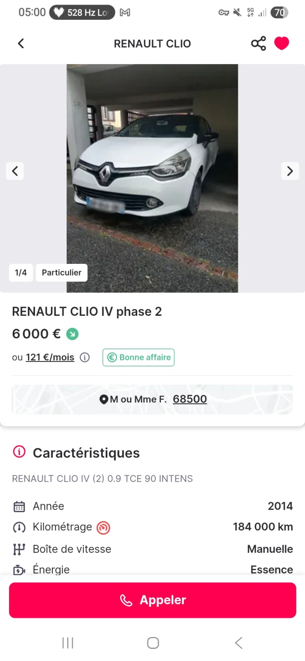 Renault Clio IV 2014 - 184 000 km - Bon État